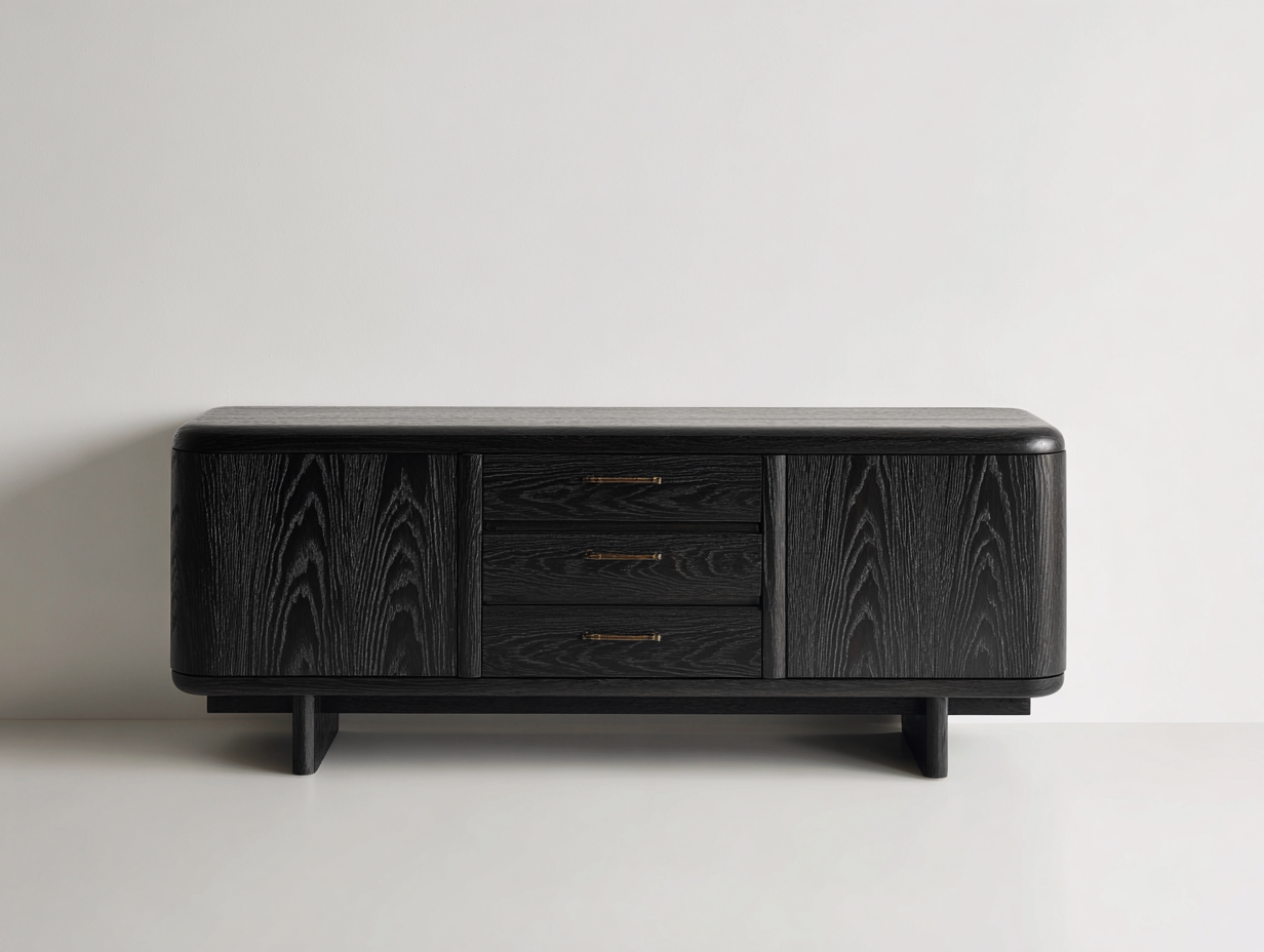 Mueble recibidor 160x40x58 cm en madera de ingeniería negro - 2 puertas y 3 cajones - estilo moderno para entrada-Paroraliving
