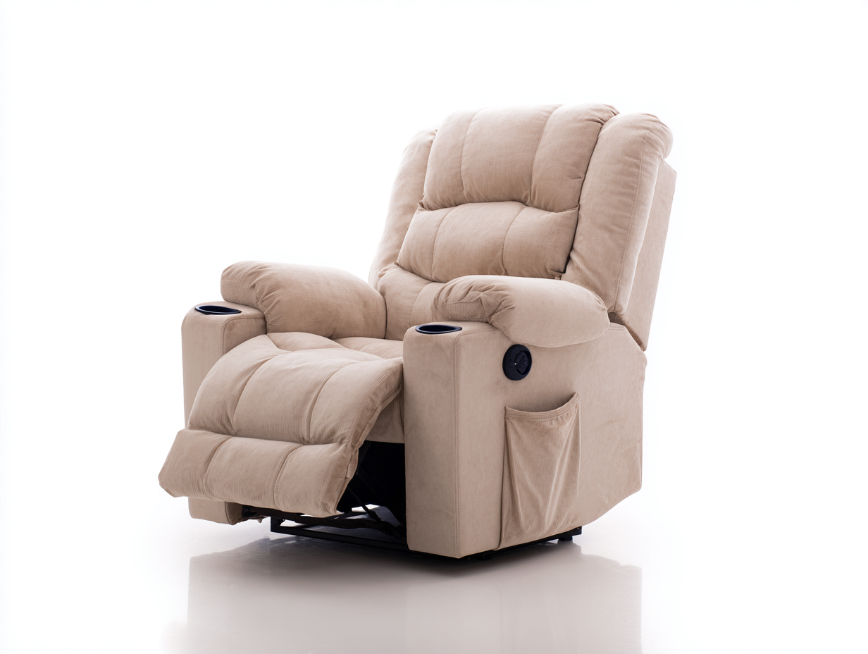 Sillones reclinables de tela 92x95x105 cm beige - diseño acolchado para salón-Paroraliving