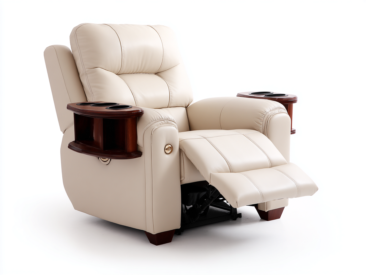 Sillones reclinables de piel sintética 94x98x106 cm beige - diseño acolchado para salón con reposapiés-Paroraliving
