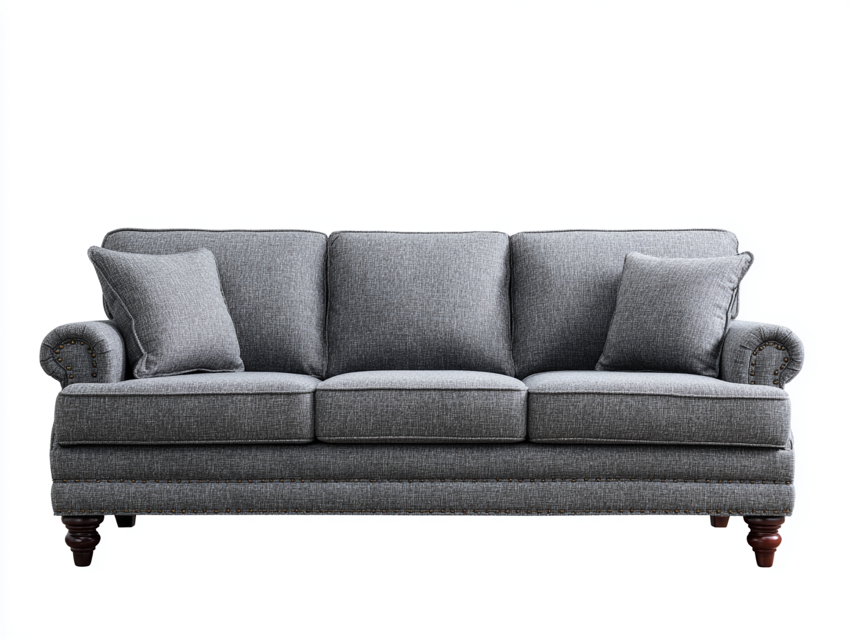 Sofás 3 plazas 220x88x82 cm tela gris con brazos curvados - diseño clásico para salón-Paroraliving
