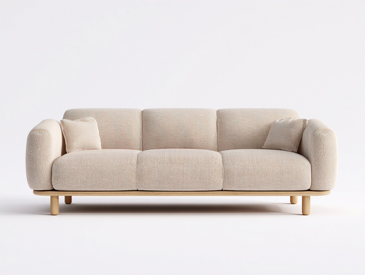 Sofás 3 plazas 220x90x78 cm tela beige con base de madera - diseño moderno para salón-Paroraliving