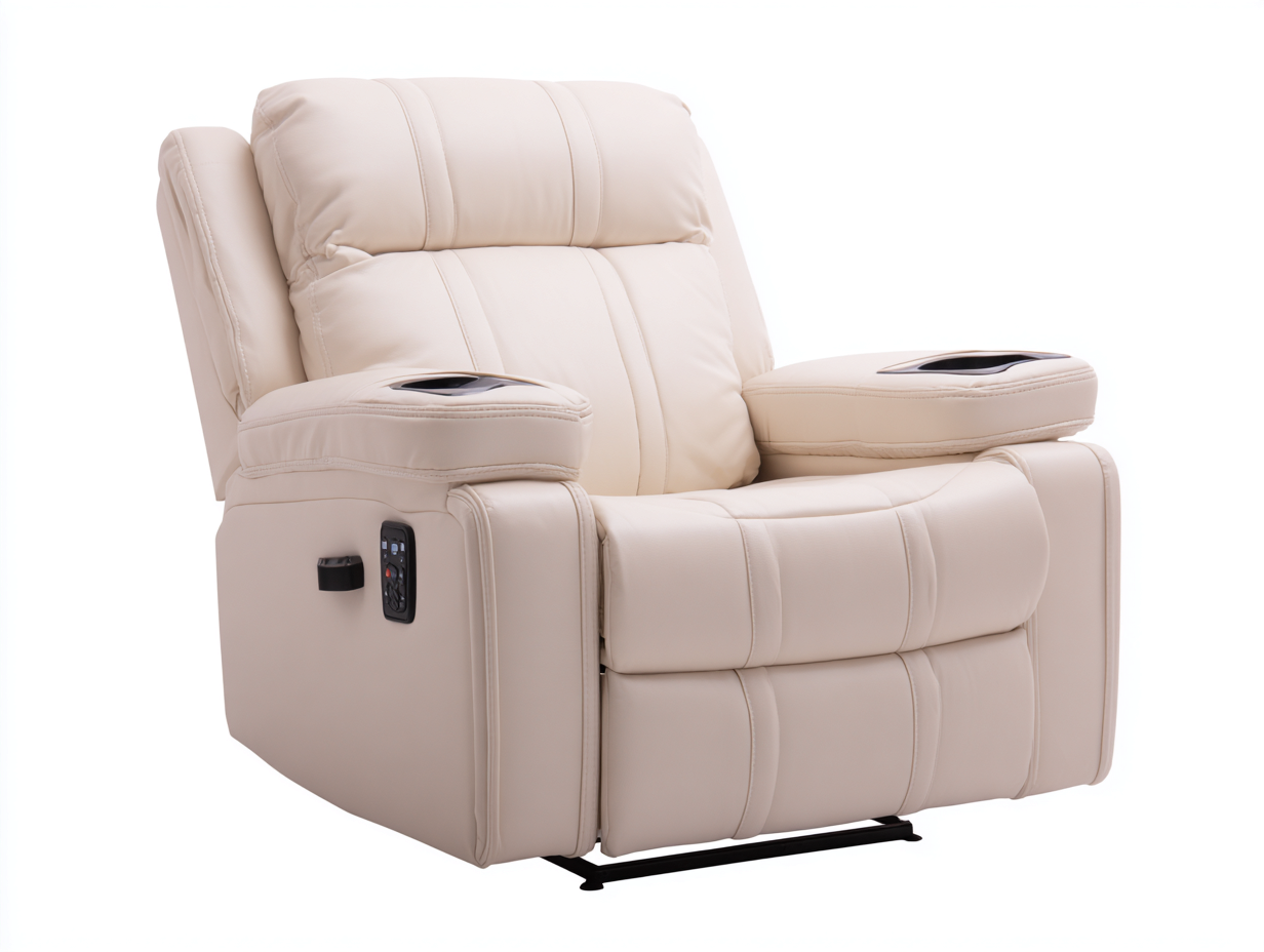 Sillones reclinables cuero sintético 96x101x109 cm beige reposabrazos acolchados-Paroraliving