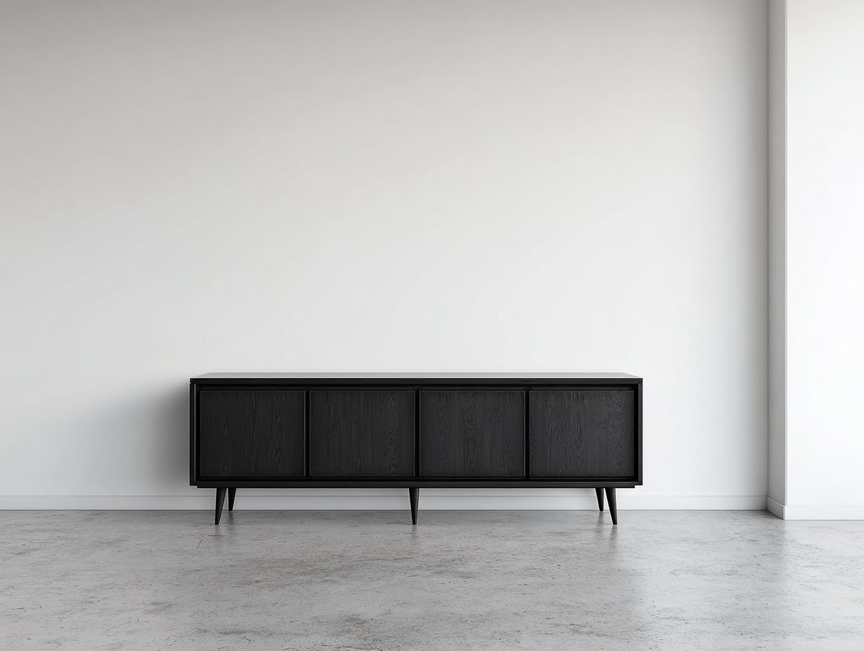 Mueble recibidor de madera 180x42x76 cm negro - diseño moderno con 4 puertas-Paroraliving
