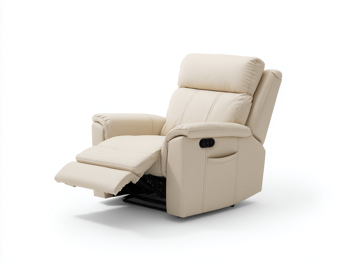Sillones reclinables 98x90x108 cm - tapizado beige con reposapiés y bolsillo lateral - diseño acolchado para salón-Paroraliving
