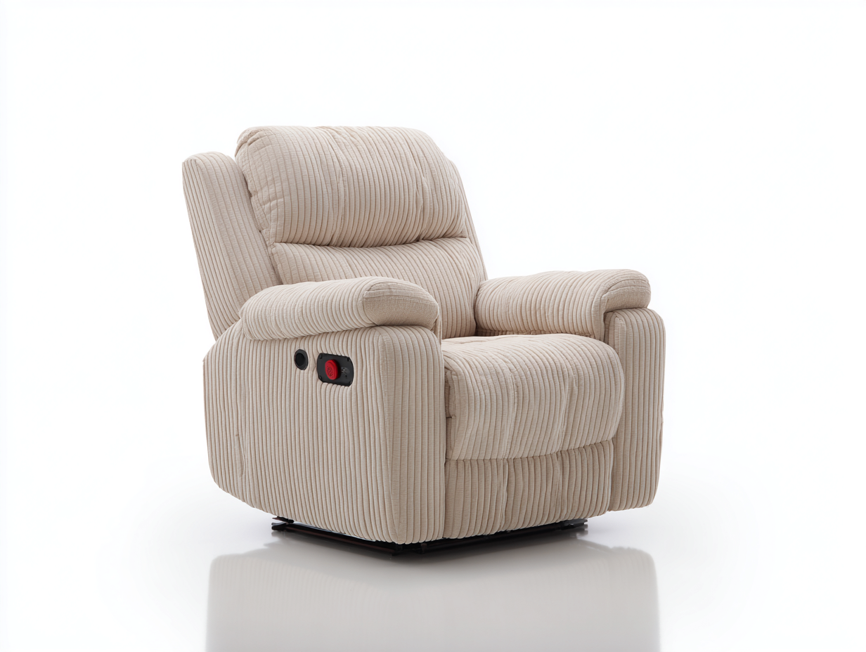 Sillón reclinable 98x92x105 cm en tela de pana beige - reposabrazos acolchados - diseño eléctrico para salón-Paroraliving