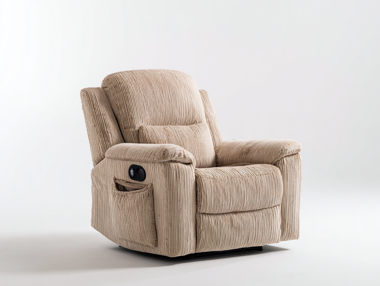 Sillones reclinables 95x90x105 cm - tapizado de pana beige con bolsillo lateral - diseño cómodo para salón-Paroraliving