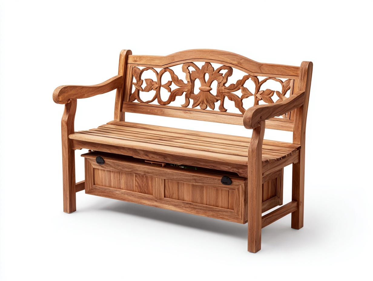 Bancos de jardín de madera 125x55x92 cm natural - estilo clásico con respaldo tallado-Paroraliving