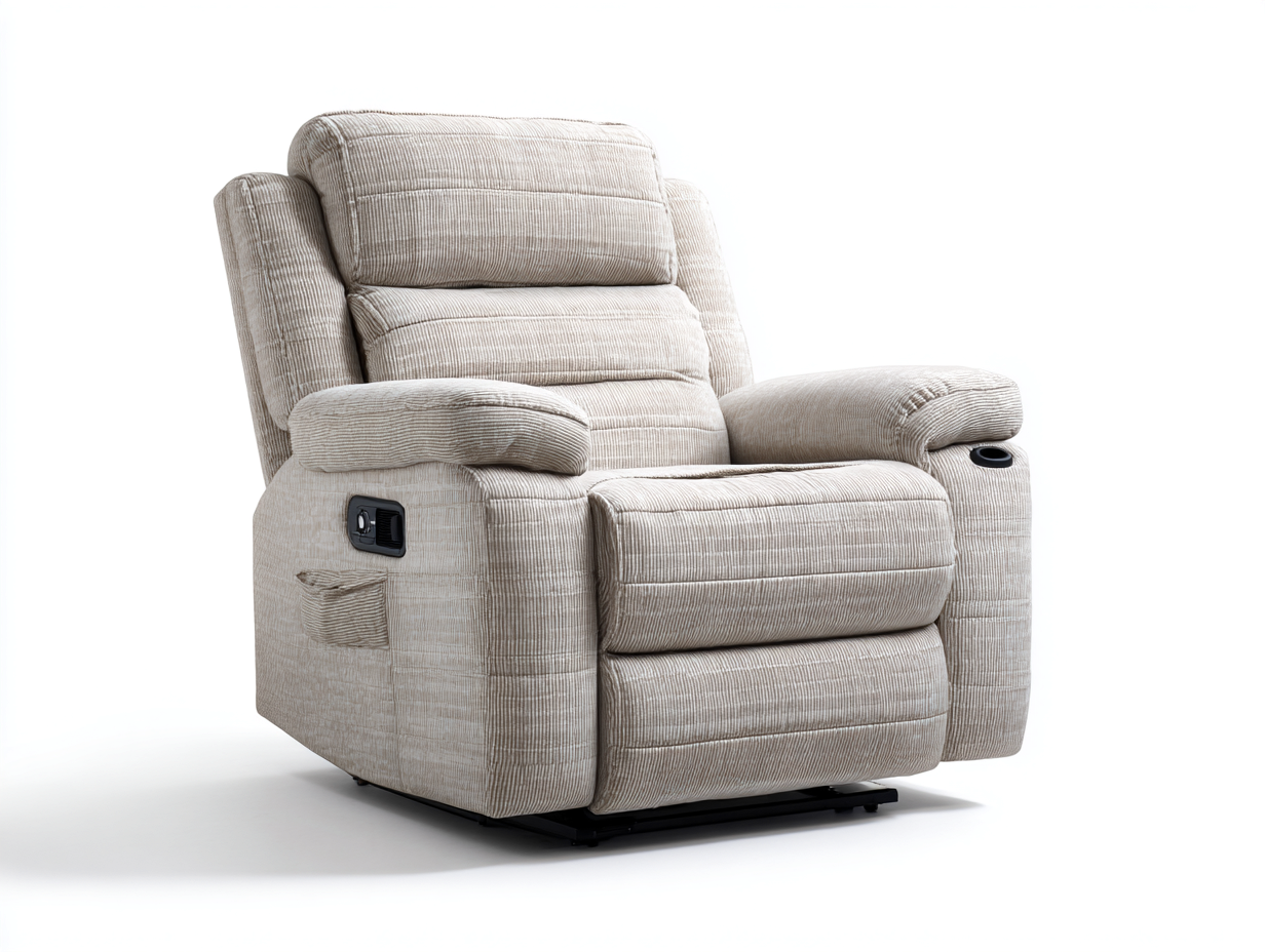 Sillones reclinables 102x92x104 cm tela beige con reposabrazos acolchados y portavasos - diseño cómodo para salón-Paroraliving