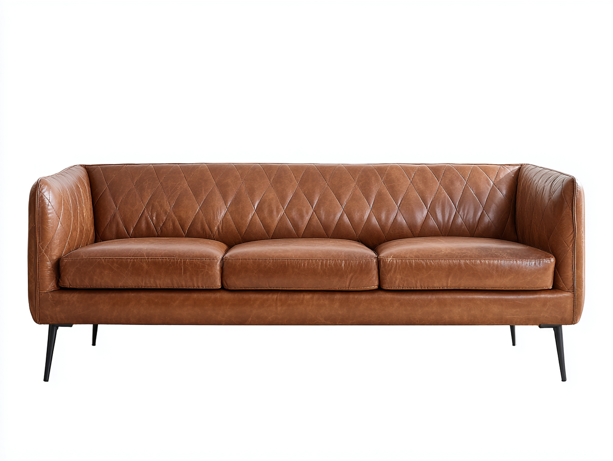 Sofás 3 plazas 210x85x78 cm piel sintética marrón con respaldo acolchado - diseño moderno para salón-Paroraliving