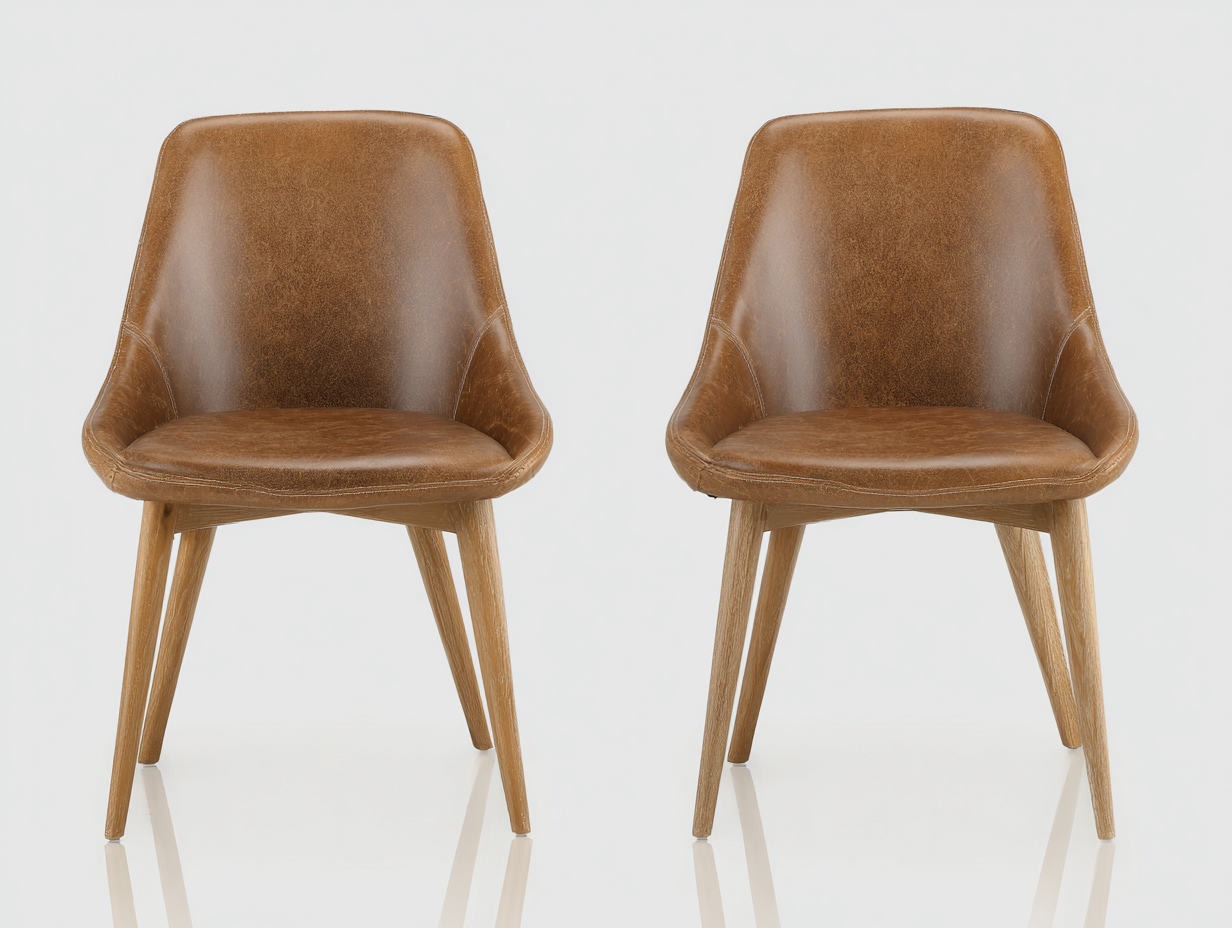 Esszimmerstühle 2er Set - Kunstleder in Cognacbraun und Holzbeine 55 x 50 x 82 cm - Moderne Polsterstühle für Esszimmer-Vilanihome