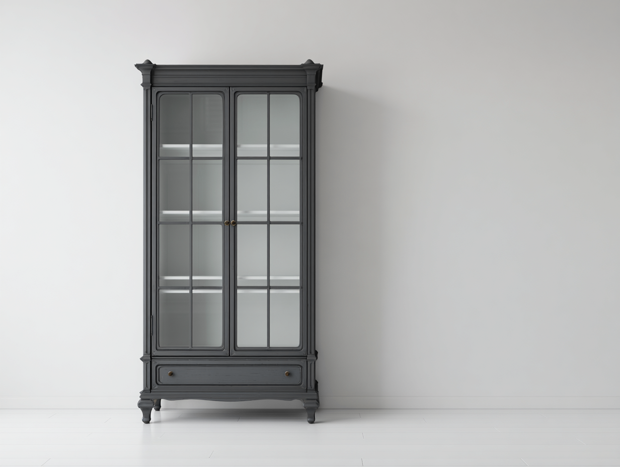 Vitrinen Holzwerkstoff Glas 100x42x195 cm - Dunkelgrau - Klassischer Landhausstil-Vilanihome