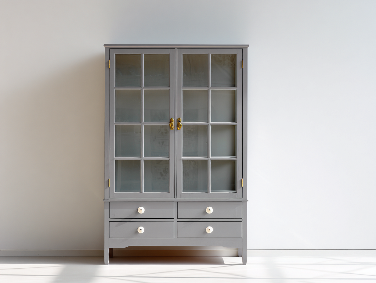 Vitrinen Holzwerkstoff Glas 100x42x185 cm - Grau - Landhausstil-Vilanihome
