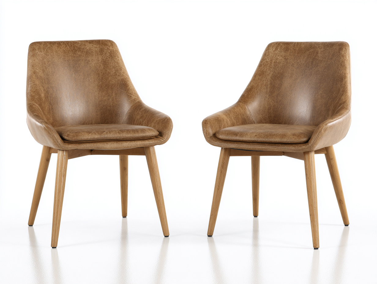 Esszimmerstühle Kunstleder gepolstert 58x56x82 cm - Braun-Holzfarben - 2er Set mit Armlehnen für Esszimmer-Vilanihome