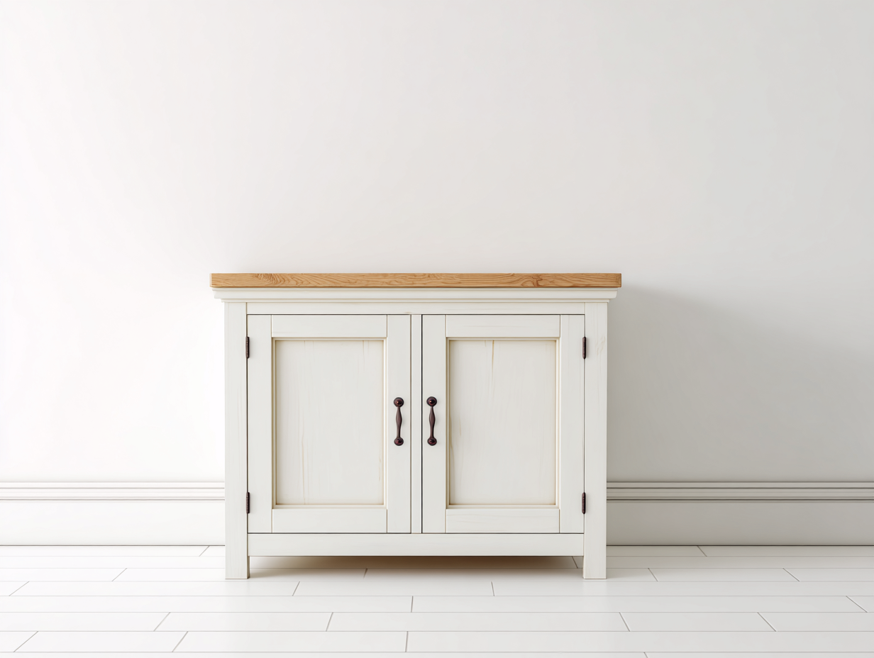Sideboards Holzwerkstoff 120x40x85 cm - Cremeweiß-Natur - Landhausstil für Esszimmer-Vilanihome