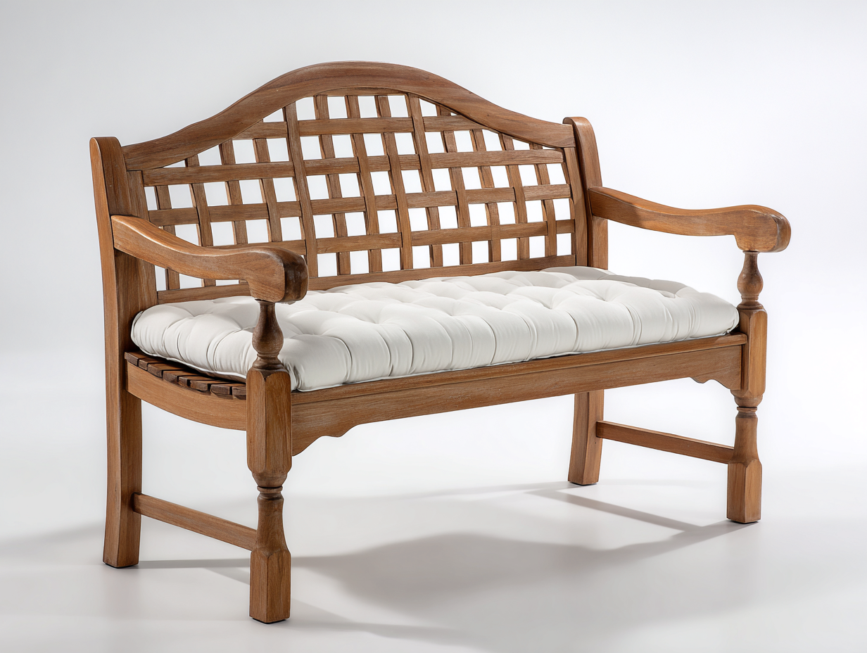 Gartenbank Massivholz mit Sitzauflage 150x60x95 cm - Braun Cremeweiß - Klassischer Stil-Vilanihome