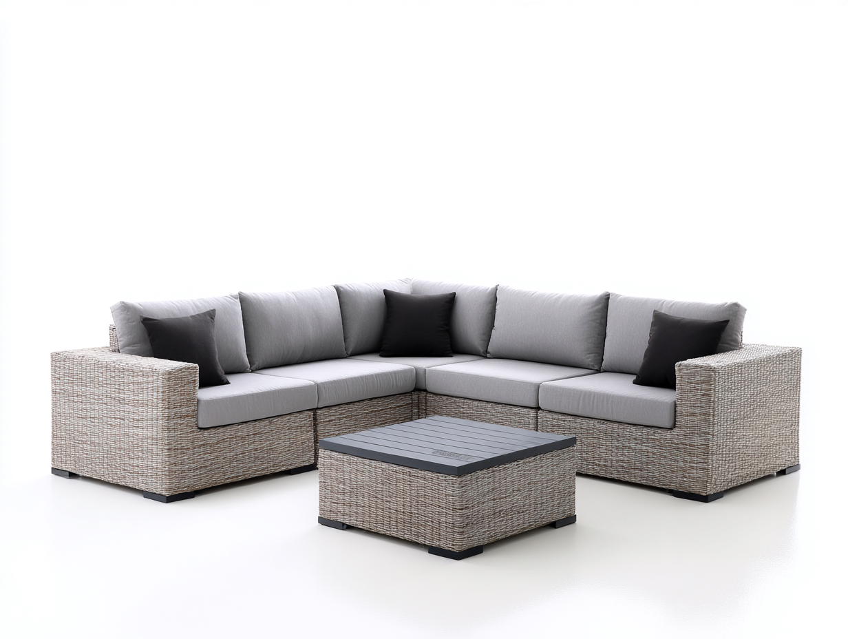 Gartensofa Set Polyrattan 250x250x70 cm - Beige und Grau - Moderner Lounge Stil-Vilanihome