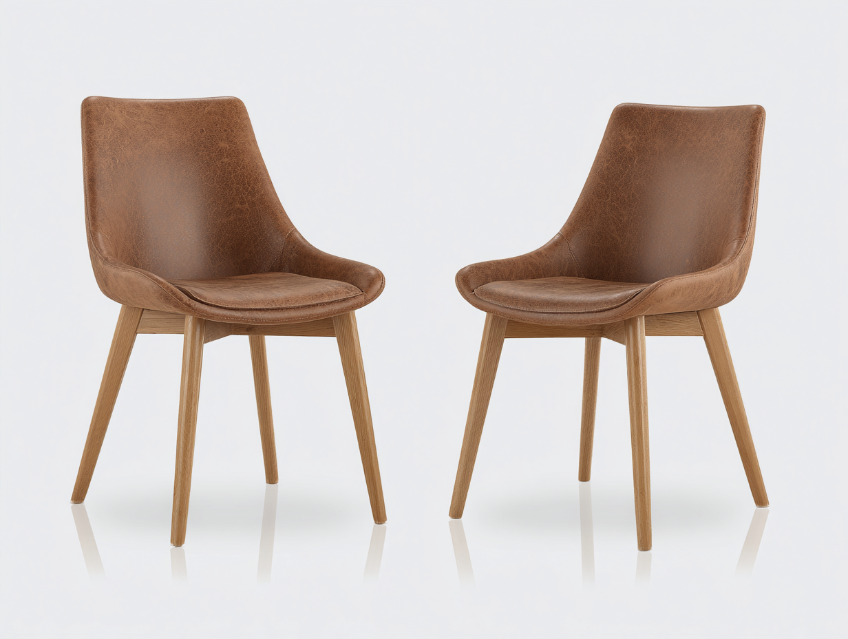 Esszimmerstühle 2er Set mit gepolsterter Sitzschale in Lederoptik 58 x 54 x 86 cm - Braun-Natur - moderner Essbereich-Vilanihome
