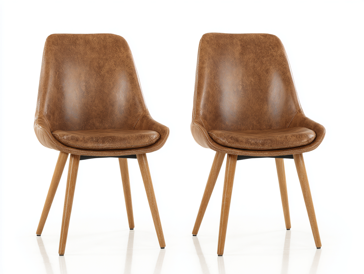 Esszimmerstühle 2er Set Kunstleder Braun mit Holzbeinen 54x58x82 cm - Moderner Essbereich-Vilanihome