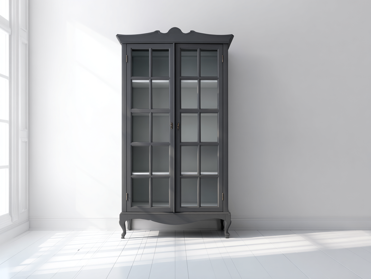 Vitrinen Glasschrank Holzwerkstoff Glas 90x40x190 cm - Dunkelgrau - Klassischer Stil-Vilanihome
