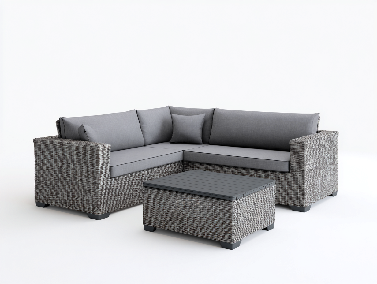Gartensofa aus Polyrattan 240x240x75 cm - Grau - Eckdesign mit Tisch für Garten und Terrasse-Vilanihome