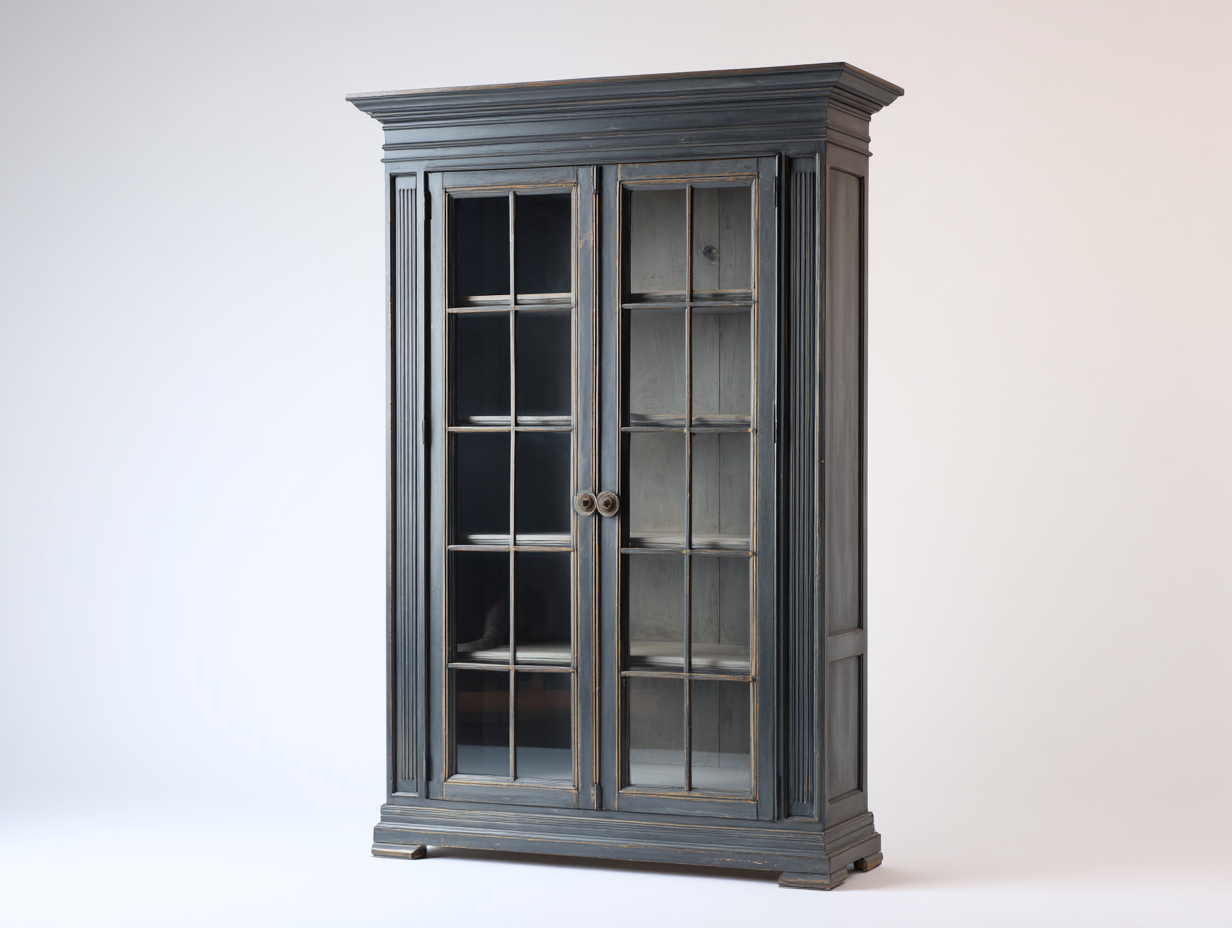 Vitrinen aus Holz und Glas 115x45x190 cm - Dunkelblau - Vintage Landhausdesign für Wohn- und Esszimmer-Vilanihome