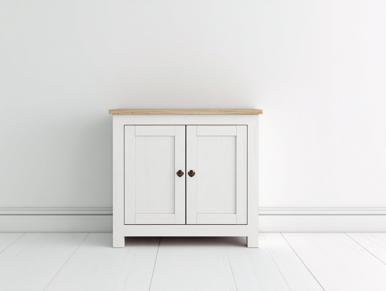 Sideboards Holzwerkstoff 80x35x80 cm - Weiß und Naturholz - Landhausstil-Vilanihome
