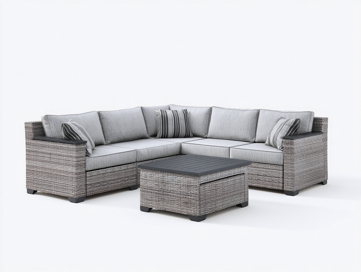 Gartensofa Ecksofa Set Polyrattan mit Couchtisch 250x250x72 cm - Grau Hellgrau Schwarz - Modernes Loungedesign-Vilanihome