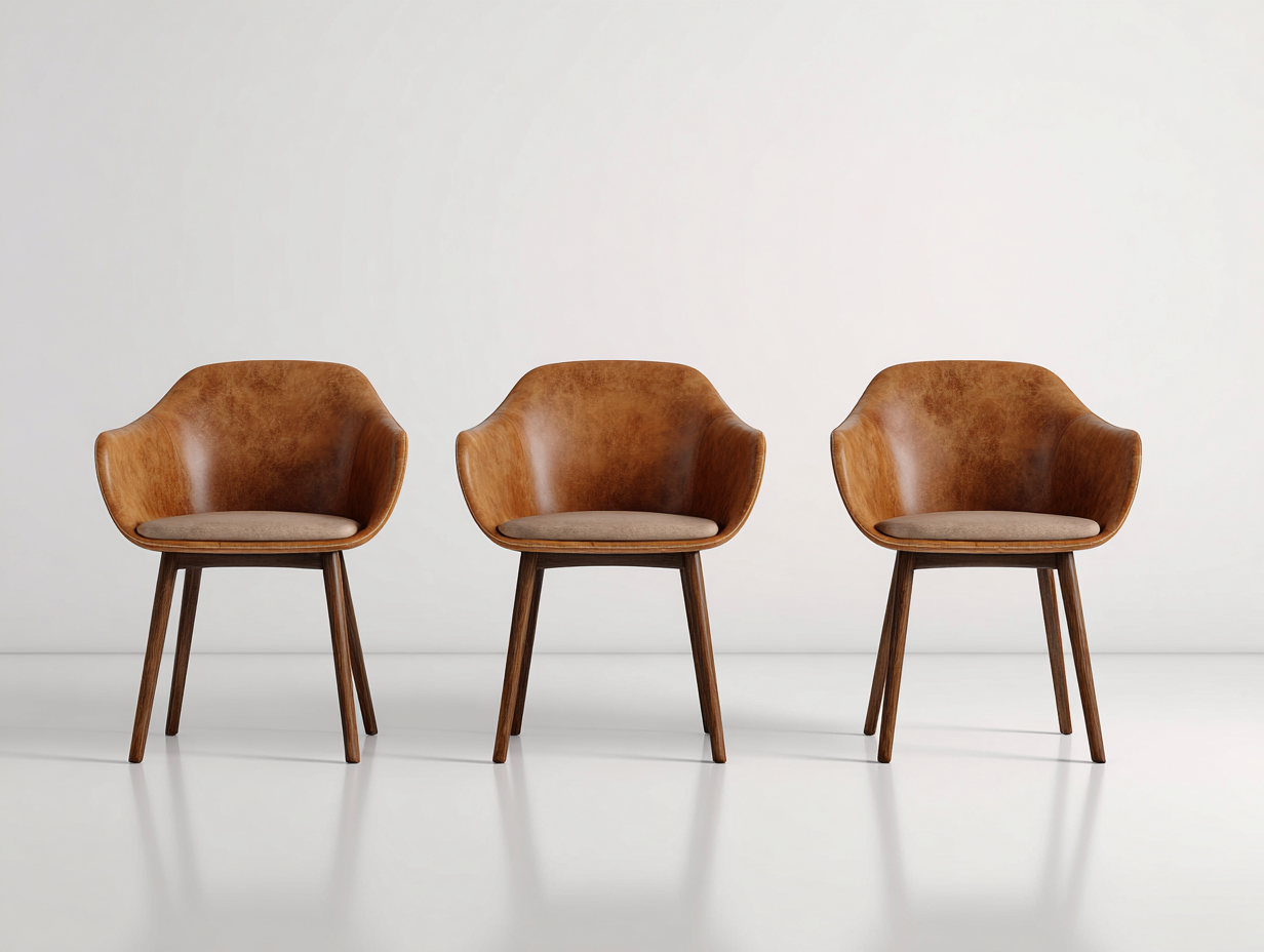 Esszimmerstühle 3er Set - Kunstleder in Cognacbraun mit beiger Polsterung 62 x 56 x 78 cm - Moderne Armlehnstühle für Esszimmer-Vilanihome