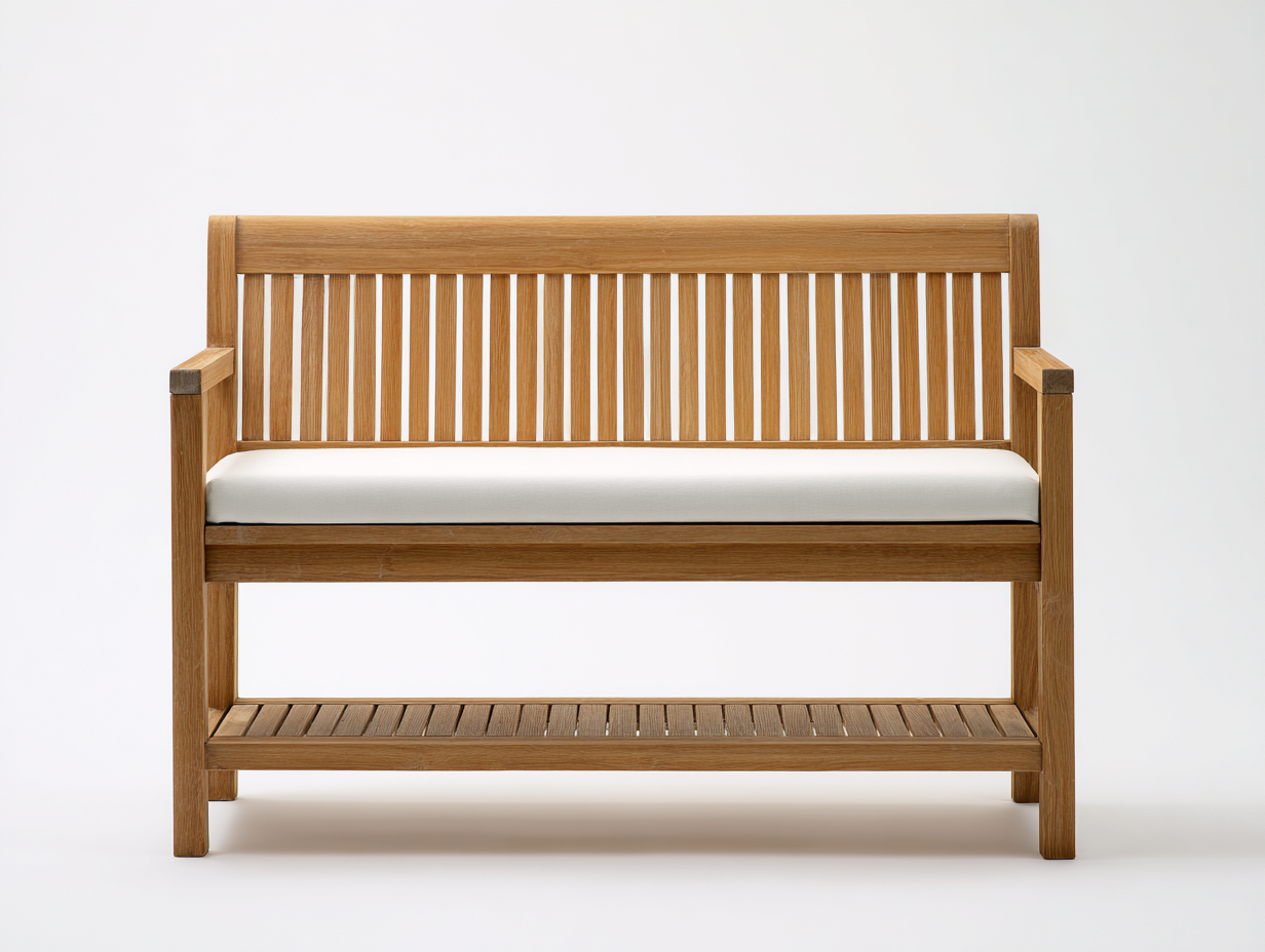 Gartenbank Holz 140 x 60 x 88 cm - Naturholz und Creme - mit Armlehnen und Sitzkissen-Vilanihome