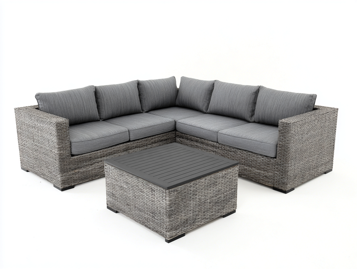 Gartensofa Polyrattan 260 x 260 x 75 cm - Grau und Dunkelgrau - Ecksofa mit Gartentisch-Vilanihome