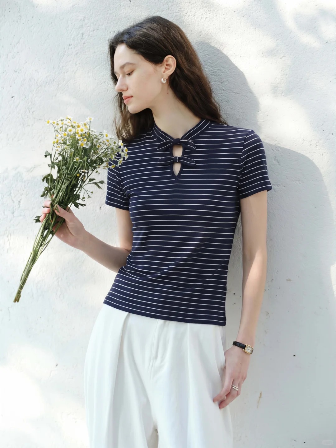Navy blue striped T-shirt