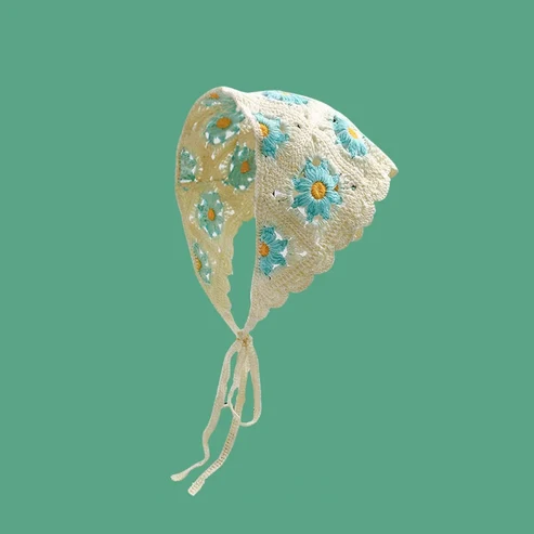 Openwork floral design crochet pastoral style headscarf