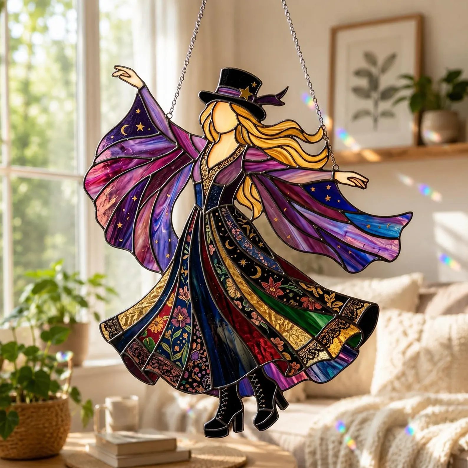 💥 LAST DAY 57% OFF - 💃 Stevie Nicks 🤘 Handmade Stained Glass Spinning Suncatcher