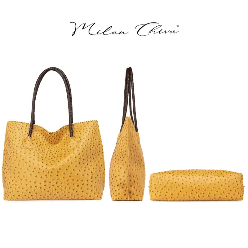 🔥LAST DAY 49% OFF - Milan Chiva Women's Oversized Ostrich-Print Vegan Leather Tote Bag