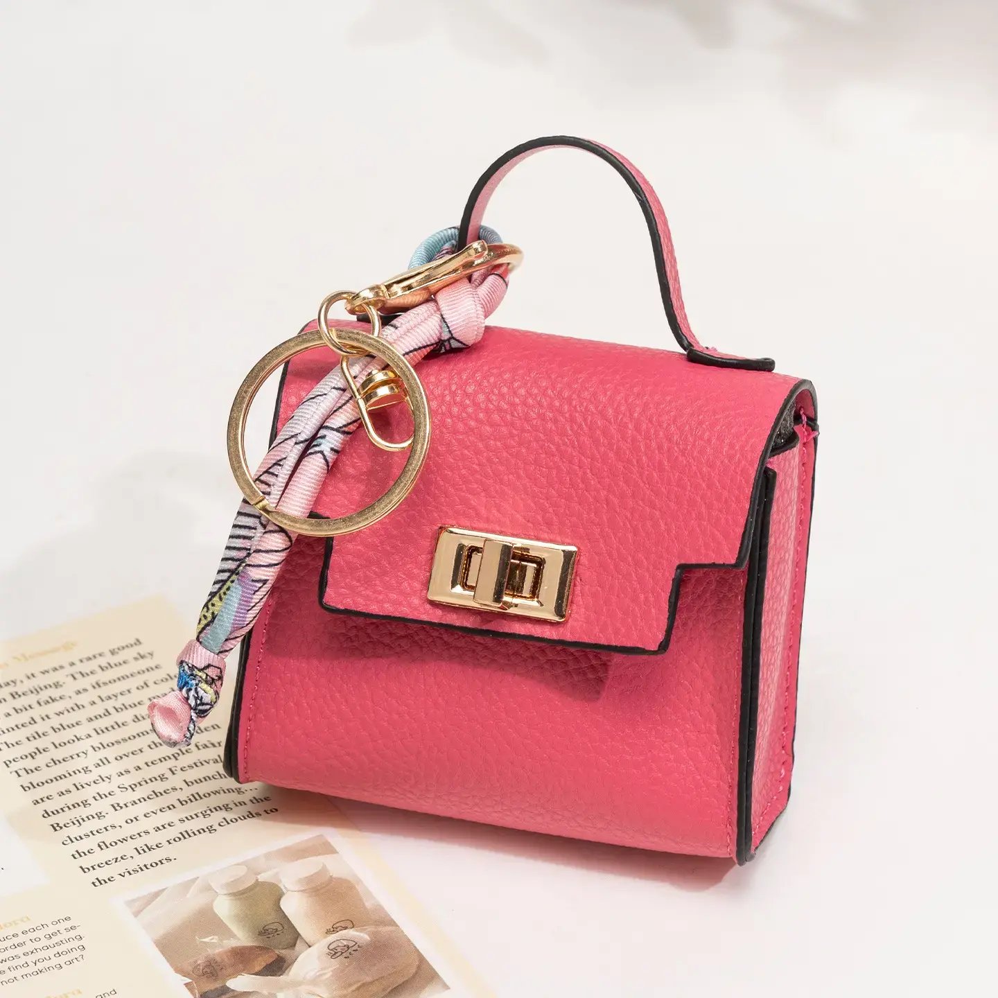 Mini Square Bag Pendant - High Quality Leather with Colorful Strap, Cute Car Keychain & Bag Charm Accessory