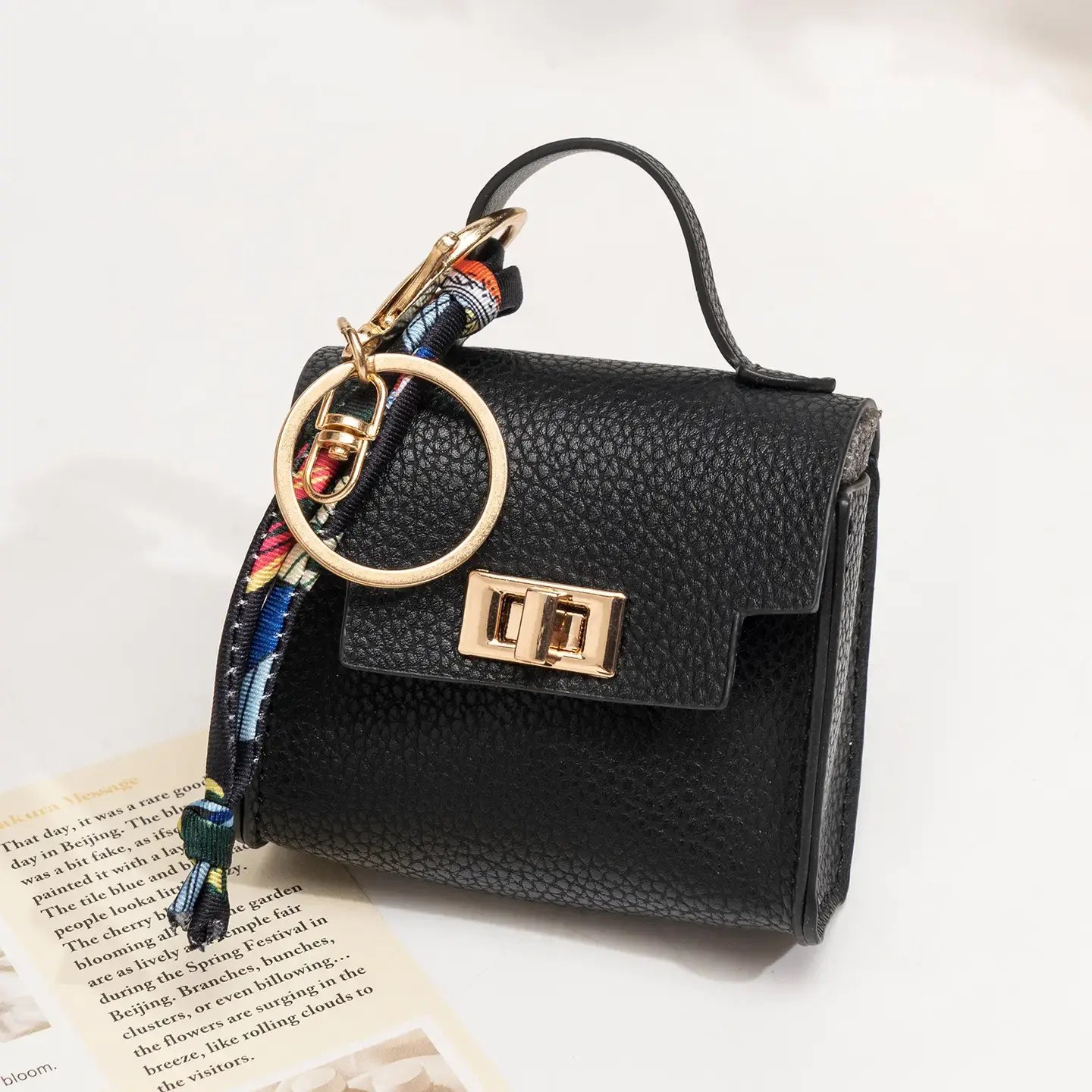 Mini Square Bag Pendant - High Quality Leather with Colorful Strap, Cute Car Keychain & Bag Charm Accessory