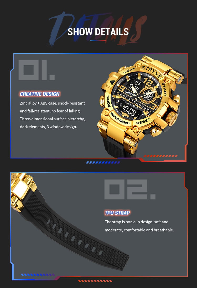 Colourful Men's Digital Sports Waterproof Dual-Screen Electronic Watch