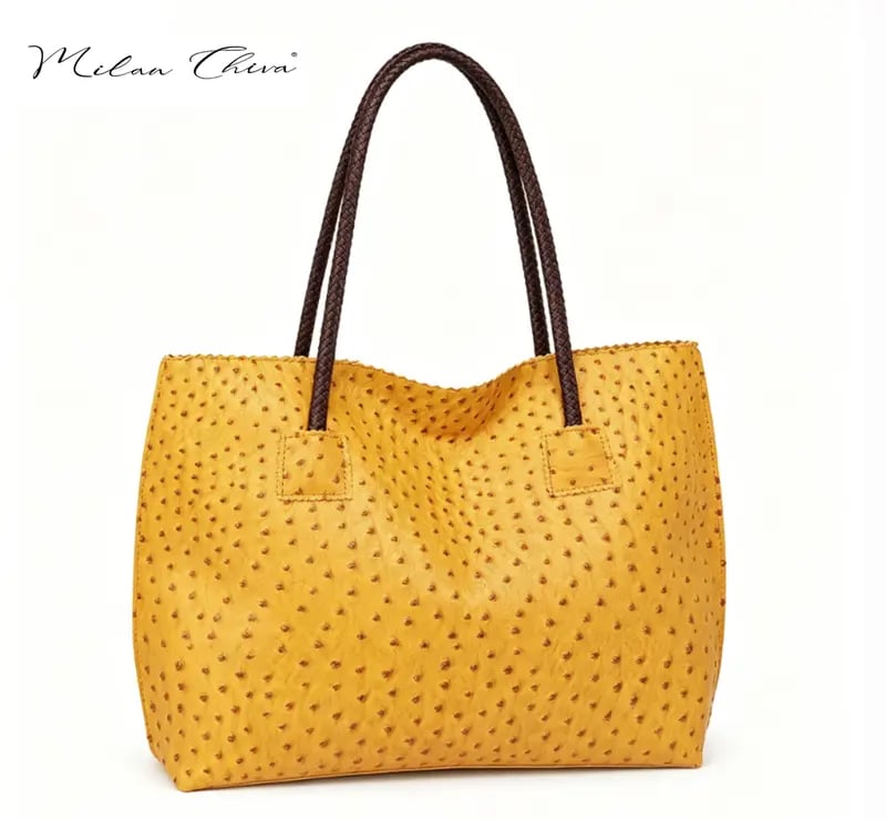 🔥LAST DAY 49% OFF - Milan Chiva Women's Oversized Ostrich-Print Vegan Leather Tote Bag