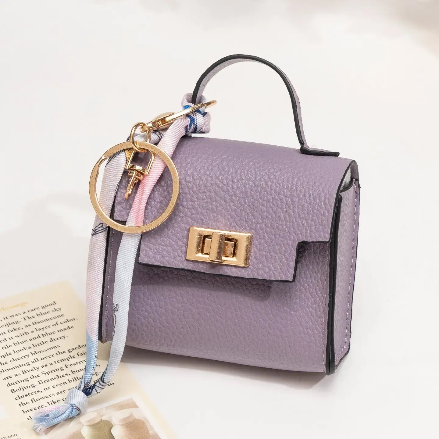 Mini Square Bag Pendant - High Quality Leather with Colorful Strap, Cute Car Keychain & Bag Charm Accessory