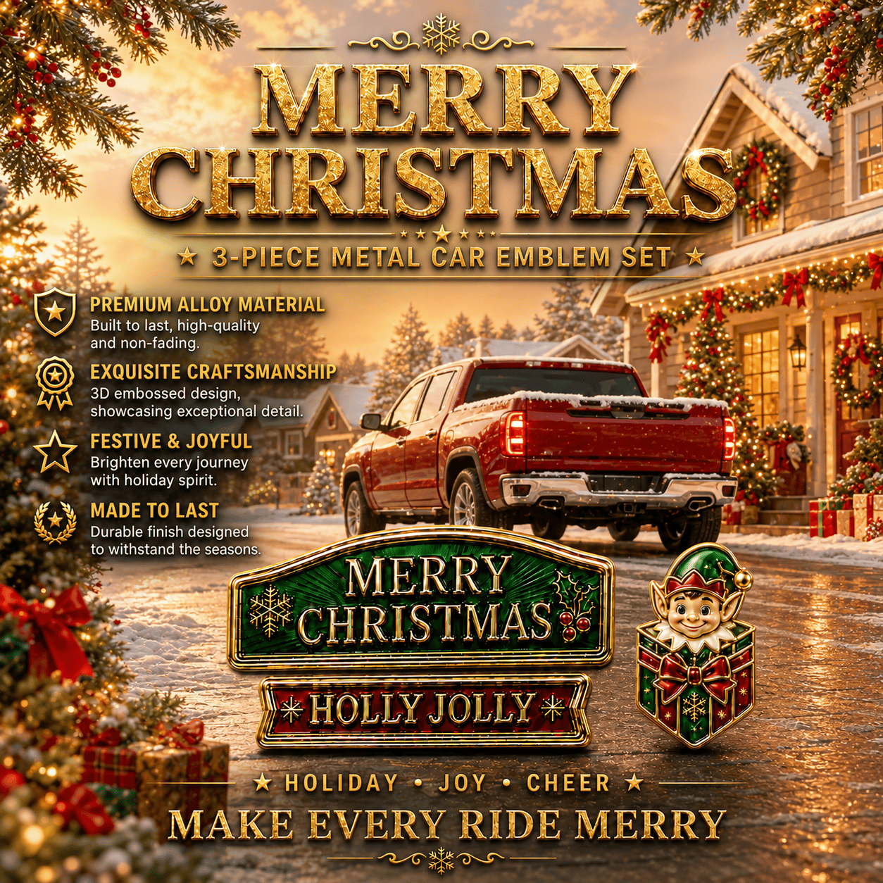 🎁 Limted Time 49% OFF!🔥Christmas Car Emblem Metal Badge Set
