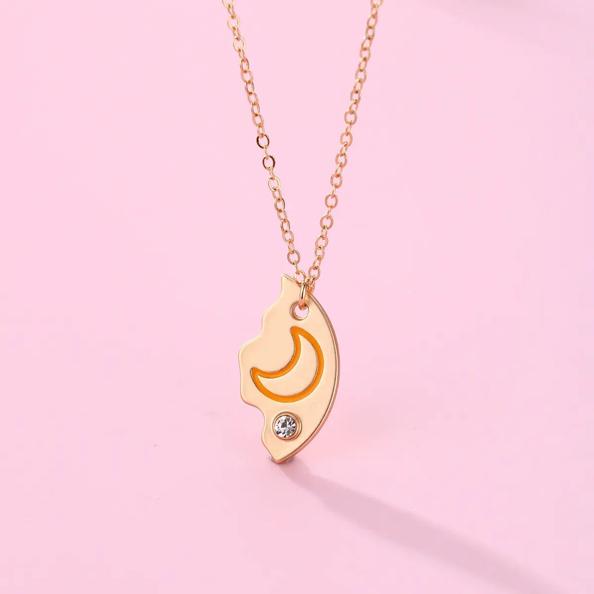 Set of 3 Round Rhinestone Star Moon Sun Friendship Necklaces