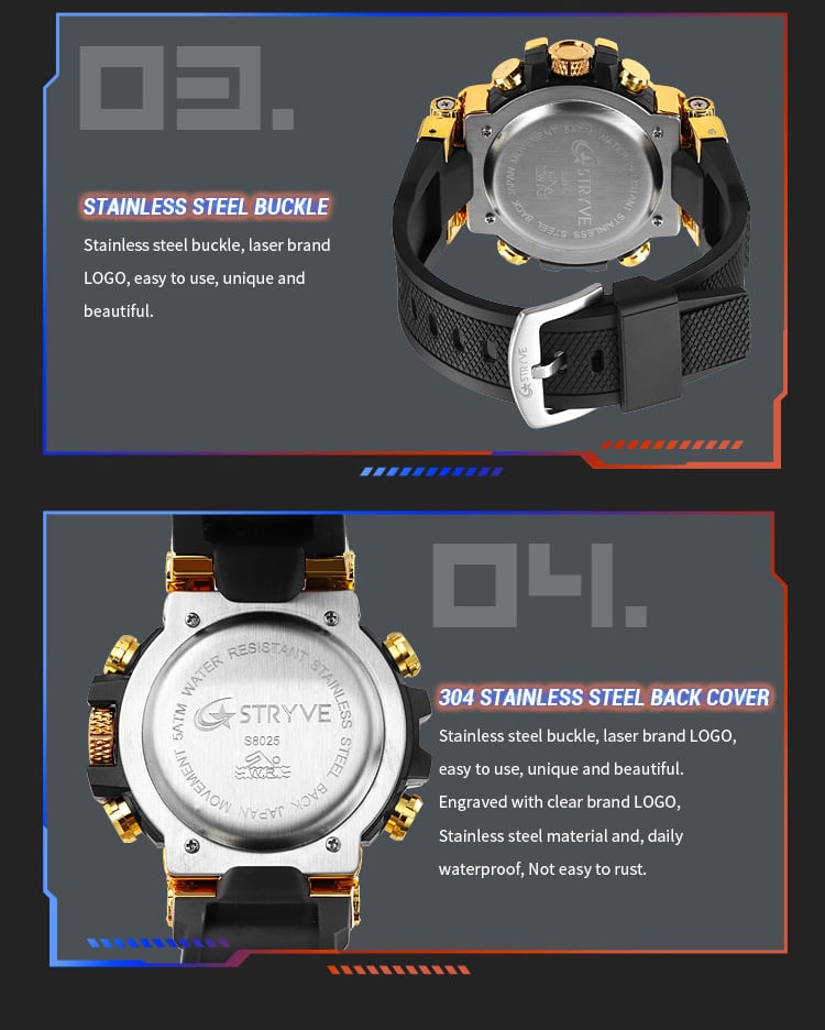 Colourful Men's Digital Sports Waterproof Dual-Screen Electronic Watch
