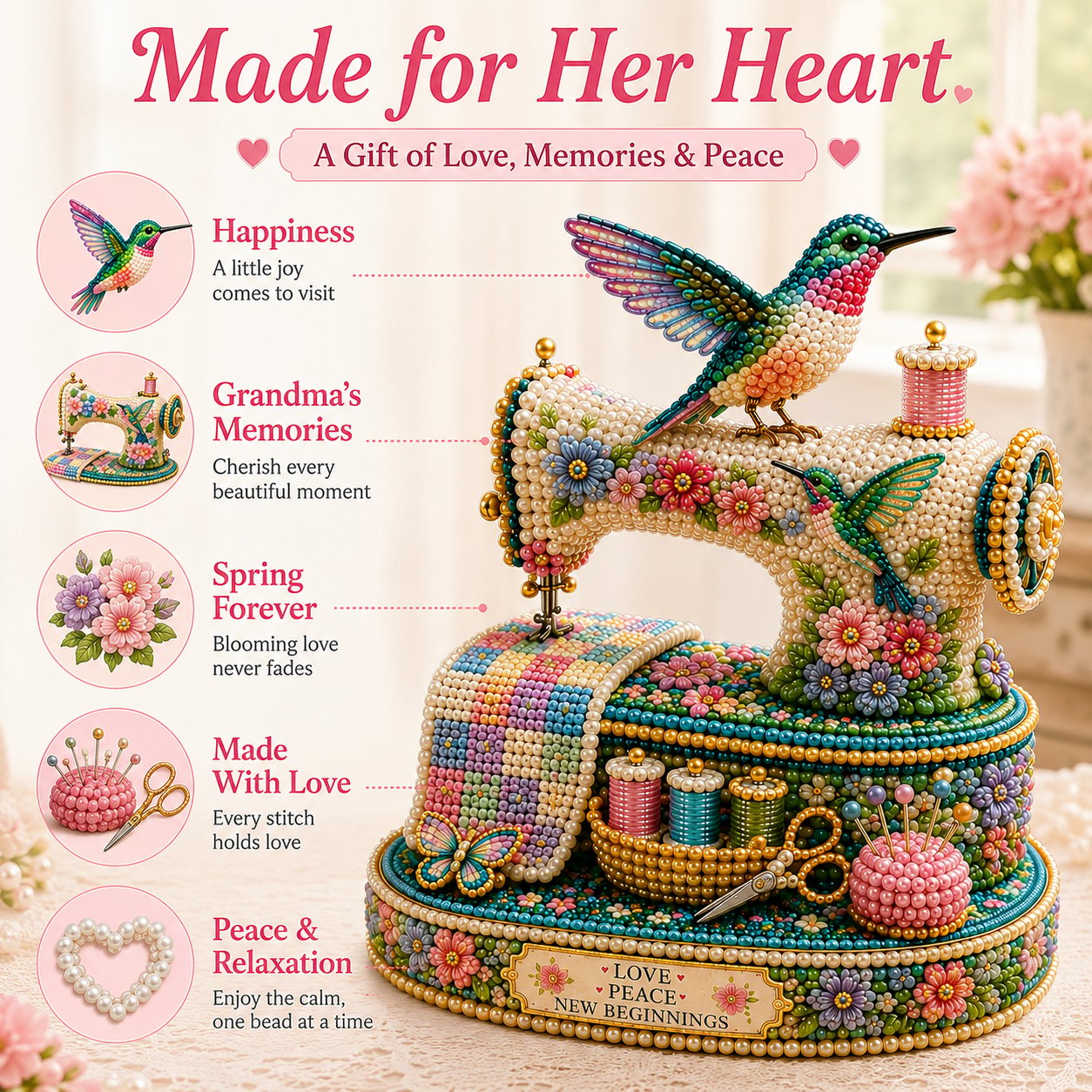 🌸Spring Hummingbird Sewing Machine 💗 3D Spring Limited Keepsake Edition