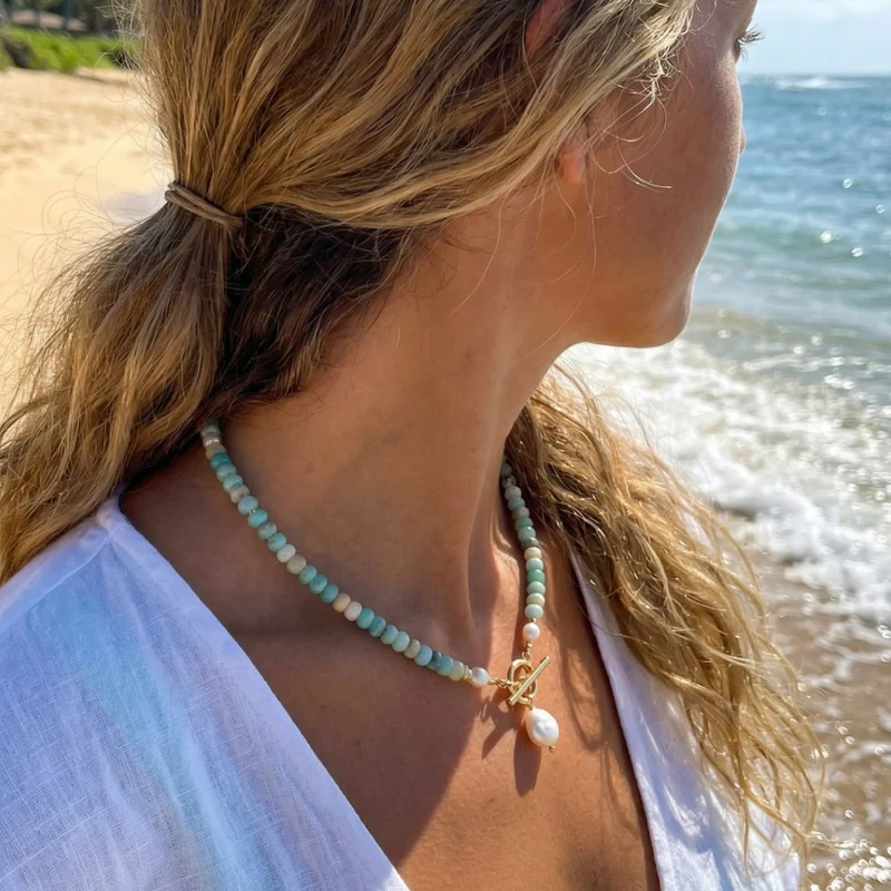 [Copy]✨ Turquoise Bead & Freshwater Pearl Necklac-p