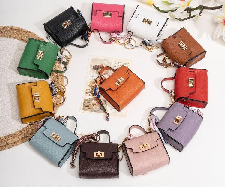 Mini Square Bag Pendant - High Quality Leather with Colorful Strap, Cute Car Keychain & Bag Charm Accessory
