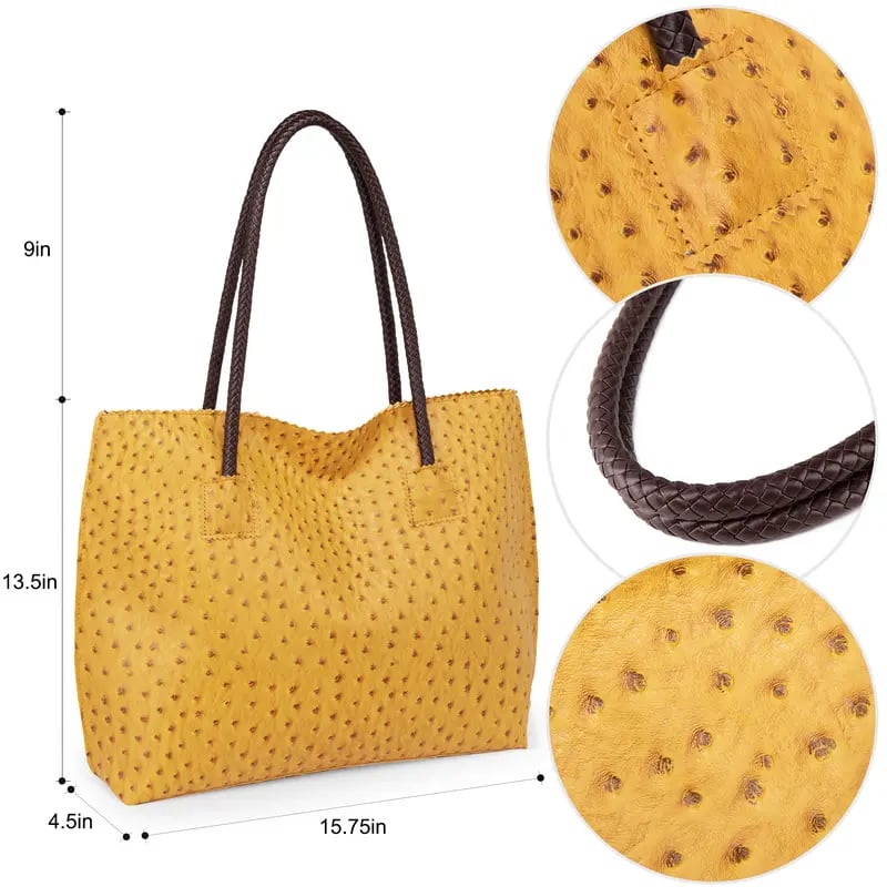 🔥LAST DAY 49% OFF - Milan Chiva Women's Oversized Ostrich-Print Vegan Leather Tote Bag