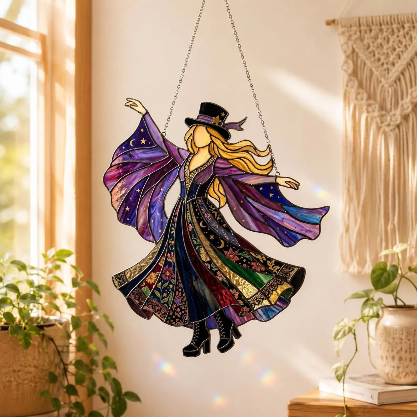 💥 LAST DAY 57% OFF - 💃 Stevie Nicks 🤘 Handmade Stained Glass Spinning Suncatcher