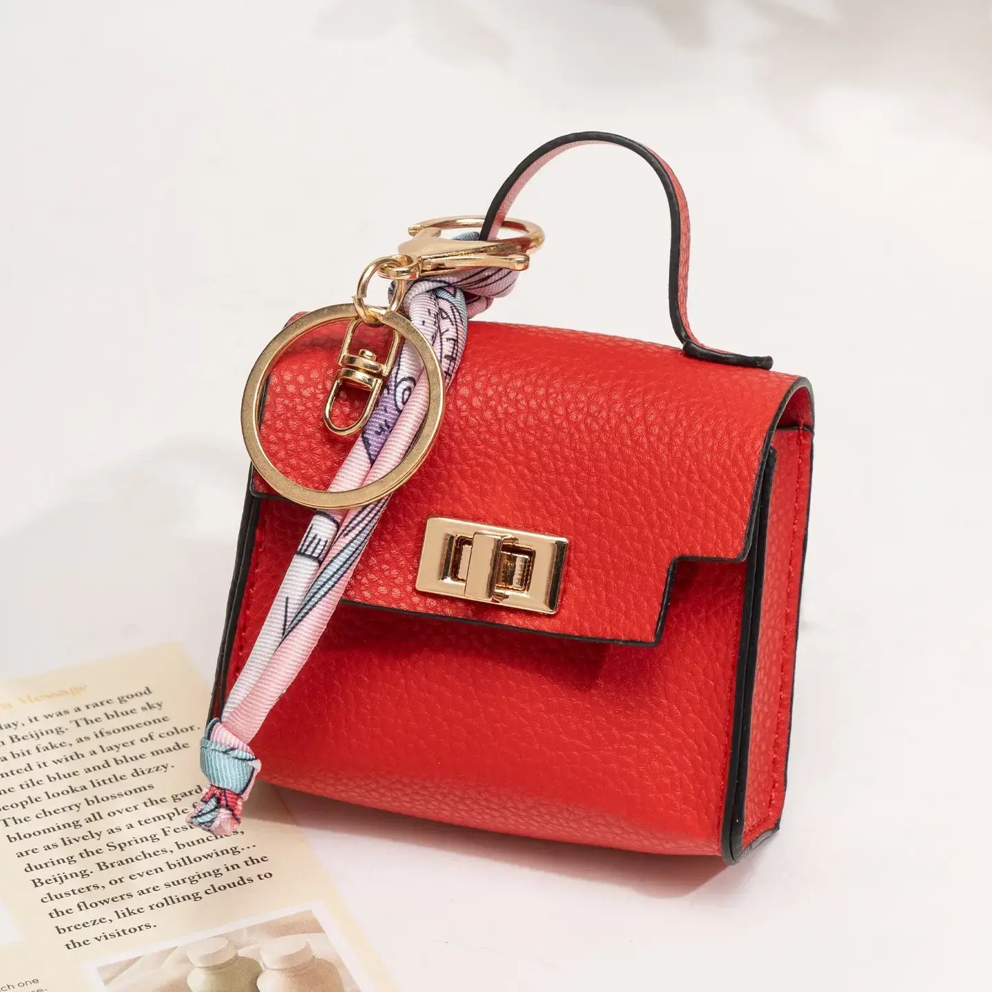 Mini Square Bag Pendant - High Quality Leather with Colorful Strap, Cute Car Keychain & Bag Charm Accessory
