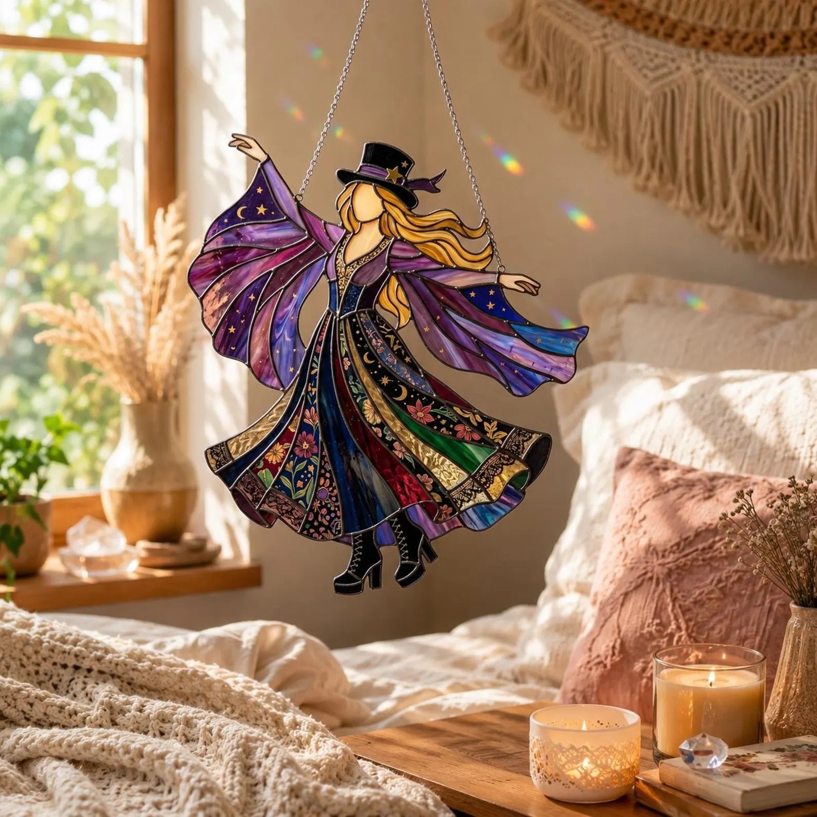 💥 LAST DAY 57% OFF - 💃 Stevie Nicks 🤘 Handmade Stained Glass Spinning Suncatcher