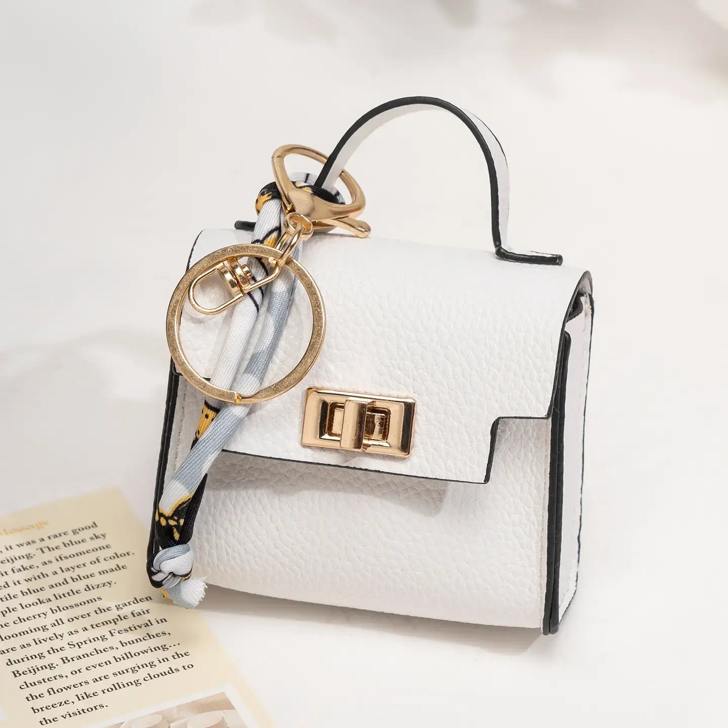 Mini Square Bag Pendant - High Quality Leather with Colorful Strap, Cute Car Keychain & Bag Charm Accessory
